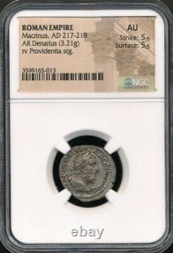 Roman Empire Macrinus AR Denarius Coin AD 217-218 NGC AU Strike + Surface 5/5