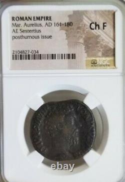 Roman Empire Marcus Aurelius Sestertius NGC Choice Fine Ancient Coin
