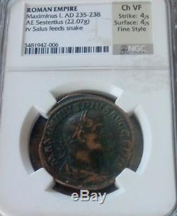 Roman Empire Maximinus I Sestertius Fine Style NGC Choice VF 4/4 ancient coin