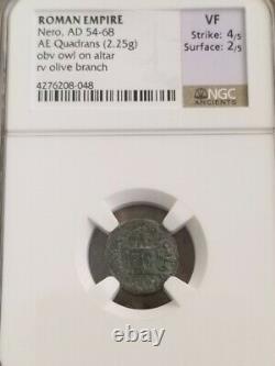 Roman Empire NERO AE Quadrans NGC VF 4/2 Ancient Coin