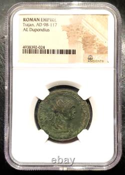 Roman Empire NGC AUTHENTICATED Æ Dupondius Trajan98-117 ce. VERY DETAILED COIN