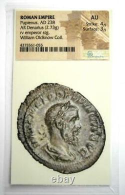 Roman Empire Pupienus AR Denarius Coin 238 AD Certified NGC AU (Certificate)