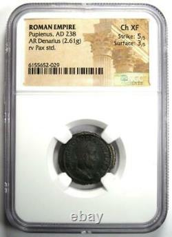 Roman Empire Pupienus AR Denarius Coin 238 AD NGC Choice XF 5/5 Strike