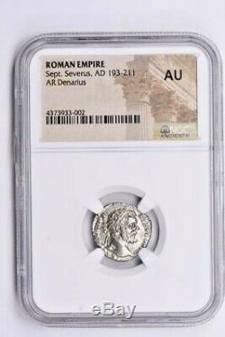 Roman Empire, Sept. Severus AR Denarius AD 193-211 NGC AU Witter Coin