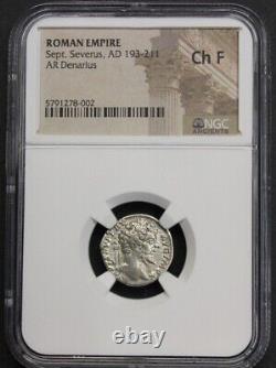 Roman Empire Sept. Severus Denarius Ngc Ch F Ad 193-211 Ancient Coin