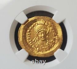 Roman Empire, Theodosius Gold Solidus NGC Choice MS 5/5 Ancient Coin