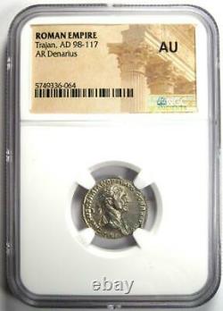 Roman Empire Trajan AR Denarius Silver Coin 98-117 AD Certified NGC AU
