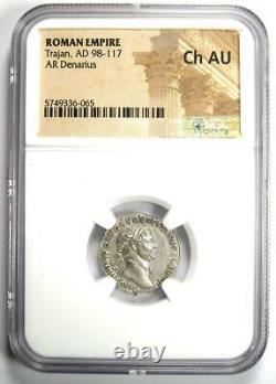 Roman Empire Trajan AR Denarius Silver Coin 98-117 AD Certified NGC Choice AU