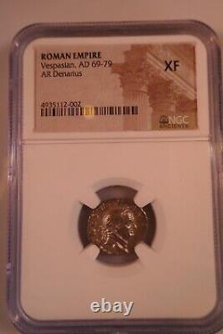 Roman Empire Vespasian Caesar AR Denarius Silver Coin NGC XF 69-79 AD, Rare