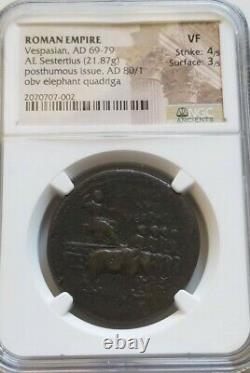 Roman Empire Vespasian Sestertius Elephant Quadriga NGC VF Ancient Coin