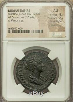 Roman Faustina Junior Sestertius NGC AU 5/2 Fine Style Ancient Coin