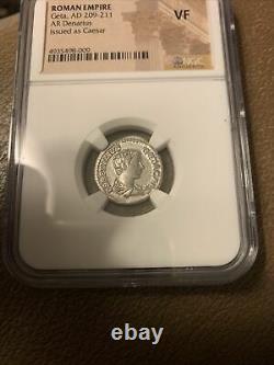 Roman Geta AR Denarius Silver Coin 209-211 AD Certified NGC VF- Rare