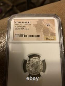 Roman Geta AR Denarius Silver Coin 209-211 AD Certified NGC VF- Rare