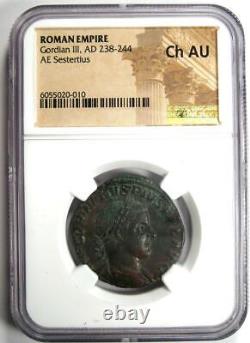 Roman Gordian III AE Sestertius Copper Coin 238-44 AD Certified NGC Choice AU
