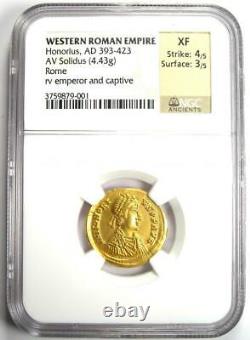 Roman Honorius AV Solidus Gold Coin 393-423 AD Certified NGC XF (EF)