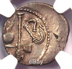 Roman Julius Caesar AR Denarius Coin 48 BC Elephant Snake Certified NGC AU