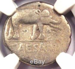 Roman Julius Caesar AR Denarius Coin 48 BC Elephant Snake Certified NGC Fine