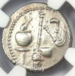 Roman Julius Caesar AR Denarius Coin 48 BC Elephant Snake NGC AU 5 Strike
