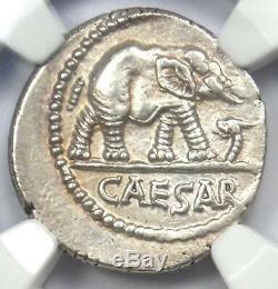 Roman Julius Caesar AR Denarius Coin 48 BC Elephant Snake NGC AU 5 Strike