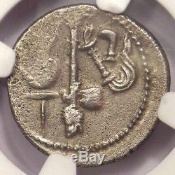 Roman Julius Caesar AR Denarius Coin 48 BC Elephant Snake NGC AU Condition