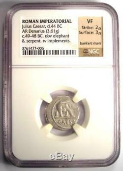 Roman Julius Caesar AR Denarius Coin 48 BC Elephant Snake NGC Very Fine (VF)