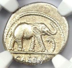 Roman Julius Caesar AR Denarius Elephant Silver Coin 48 BC Certified NGC AU