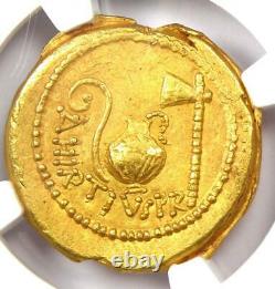 Roman Julius Caesar Gold AV Aureus Coin 46 BC Certified NGC Choice AU (Ch AU)