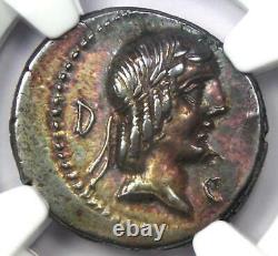 Roman L. C. Piso Frugi AR Denarius Apollo Silver Coin 90 BC Certified NGC AU
