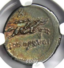 Roman L. C. Piso Frugi AR Denarius Apollo Silver Coin 90 BC Certified NGC AU