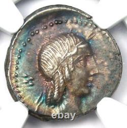 Roman L. C. Piso Frugi AR Denarius Coin 90 BC Certified NGC AU Rainbow Tone