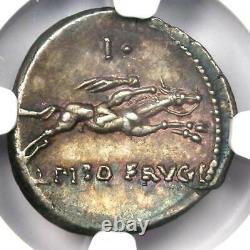 Roman L. C. Piso Frugi AR Denarius Coin 90 BC Certified NGC AU Rainbow Tone