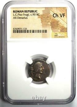Roman L. C. Piso Frugi AR Denarius Coin 90 BC Certified NGC Choice VF