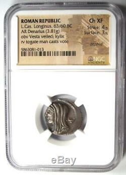 Roman L. Cassius Longinus AR Denarius Vesta Coin 63 BC NGC Choice XF