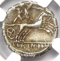 Roman L. Cosconius Mf. AR Denarius Serratus Silver Coin 118 BC NGC Choice VF