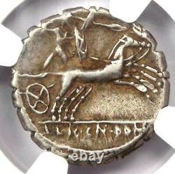Roman L. Cosconius Mf. AR Denarius Serratus Silver Coin 118 BC NGC Choice VF