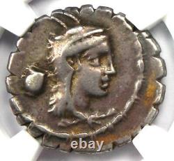 Roman L. Papius AR Denarius Serratus Silver Coin 79BC NGC VF 5/5 Strike