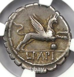 Roman L. Papius AR Denarius Serratus Silver Coin 79BC NGC VF 5/5 Strike