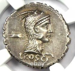 Roman L. Rosc. Fabatus AR Denarius Serratus Coin 64-59 BC Certified NGC XF
