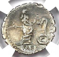 Roman L. Rosc. Fabatus AR Denarius Serratus Coin 64-59 BC Certified NGC XF