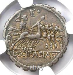 Roman L. Scipio Asiagenius AR Denarius Serratus Silver Coin 106 BC NGC VF
