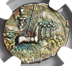 Roman L. Trebanius AR Denarius Silver Coin 135 BC with Rainbow Tone NGC AU