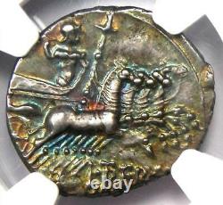 Roman L. Trebanius AR Denarius Silver Coin 135 BC with Rainbow Tone NGC AU