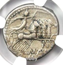 Roman M. Abur. Geminus AR Denarius Silver Coin 132 BC Certified NGC Choice VF