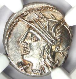 Roman M. Baebius Qf. Tampilus AR Denarius Coin 137 BC Certified NGC AU