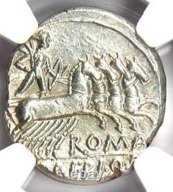 Roman M. Baebius Qf. Tampilus AR Denarius Coin 137 BC Certified NGC AU