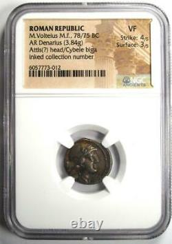 Roman M. Volteius Mf. AR Denarius Silver Coin 78 BC Certified NGC VF