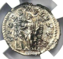 Roman Macrinus AR Denarius Silver Coin 217-218 AD Certified NGC AU Condition