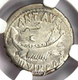 Roman Marc Antony AR Denarius Silver Galley Coin 30 BC Certified NGC Fine