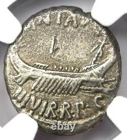 Roman Marc Antony AR Denarius Silver Galley Coin 30 BC Certified NGC VF