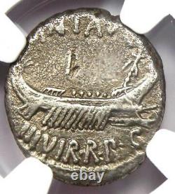 Roman Marc Antony AR Denarius Silver Galley Coin 30 BC Certified NGC VF